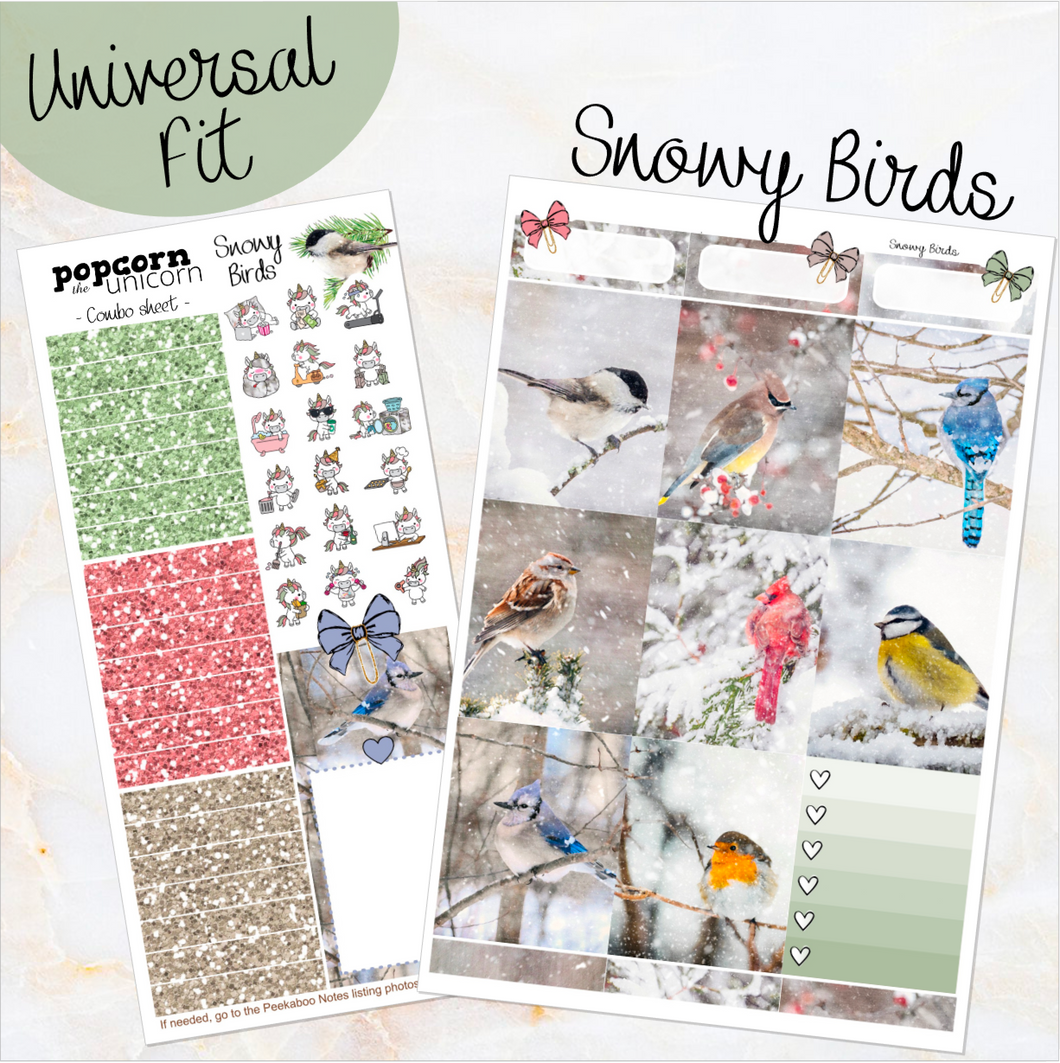 Snowy Birds - weekly kit Erin Condren Vertical Horizontal, Happy Planner Classic, Mini & Big & Hobonichi Cousin