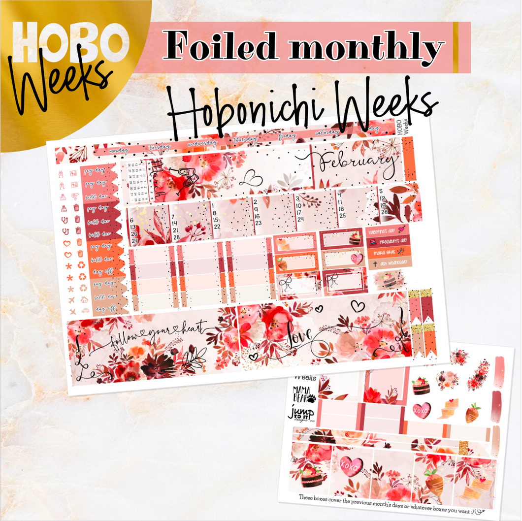 February Hearts Desire FOILED monthly - Hobonichi Weeks personal planner
