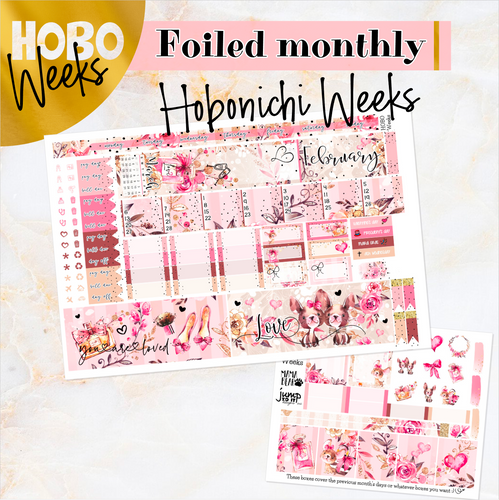 February Love Pups FOILED monthly - Hobonichi Weeks personal planner