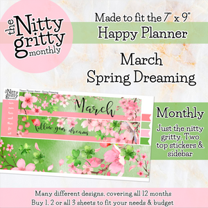 March Spring Dreaming - The Nitty Gritty Monthly - Happy Planner Classic