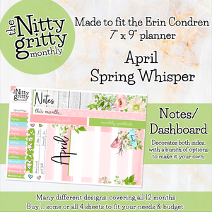 April Spring Whisper - The Nitty Gritty Monthly - Erin Condren Vertical Horizontal