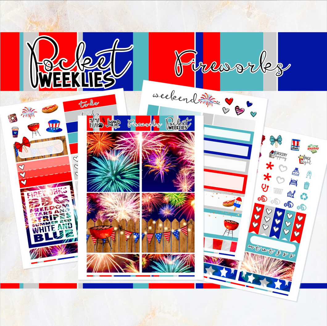 Fireworks July 4th - POCKET Mini Weekly Kit Planner stickers