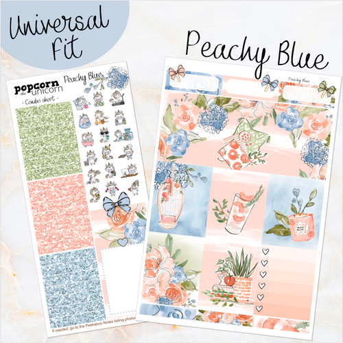 Peachy Blue - weekly kit Erin Condren Vertical Horizontal, Happy Planner Classic, Mini & Big & Hobonichi Cousin