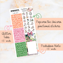 Load image into Gallery viewer, Popcorn the Unicorn Combo stickers - POCKET Weekly kits functional glitter tabs