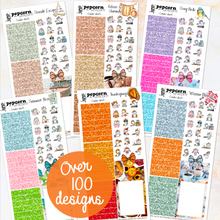 Load image into Gallery viewer, Popcorn the Unicorn Combo stickers - POCKET Weekly kits functional glitter tabs