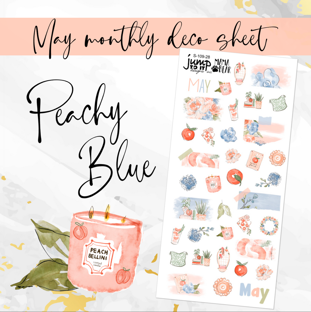 Peachy Blue Deco sheet - planner stickers          (S-109-28)