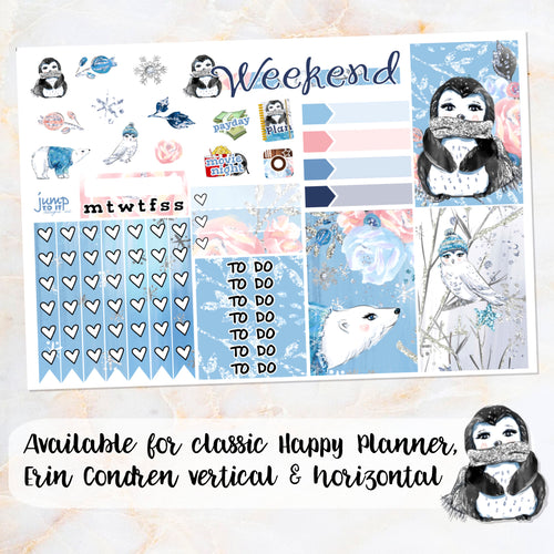 Winter Blooms sampler stickers - for Happy Planner, Erin Condren Vertical Planner