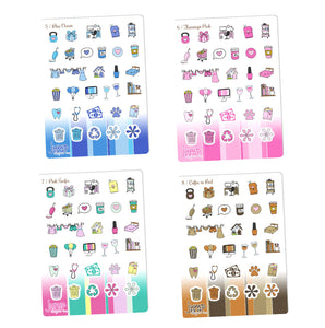Functional Sampler stickers -Happy Planner Erin Condren Recollection - Chores workout cleaning bills shopping laundry