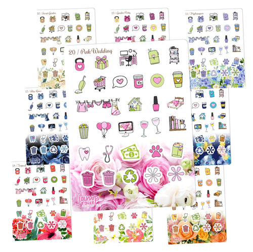 Floral Functional Sampler stickers -Happy Planner Erin Condren Recollection - flowers Chores workout cleaning bills shopping laundry