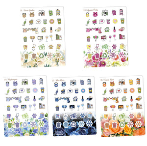 Floral Functional Sampler stickers -Happy Planner Erin Condren Recollection - flowers Chores workout cleaning bills shopping laundry