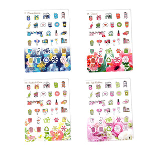 Floral Functional Sampler stickers -Happy Planner Erin Condren Recollection - flowers Chores workout cleaning bills shopping laundry