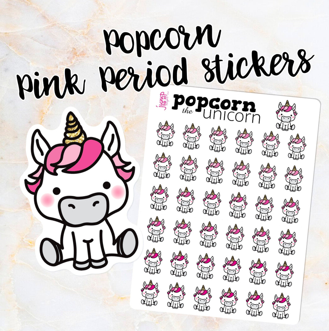 Period Pink menstraution Popcorn the Unicorn stickers        (S-102-17)
