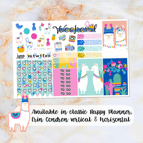 Llama Love sampler stickers - for Happy Planner, Erin Condren Vertical and Horizontal Planner