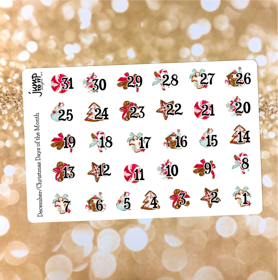 December Christmas Countdown / Days of the Month stickers (S-100