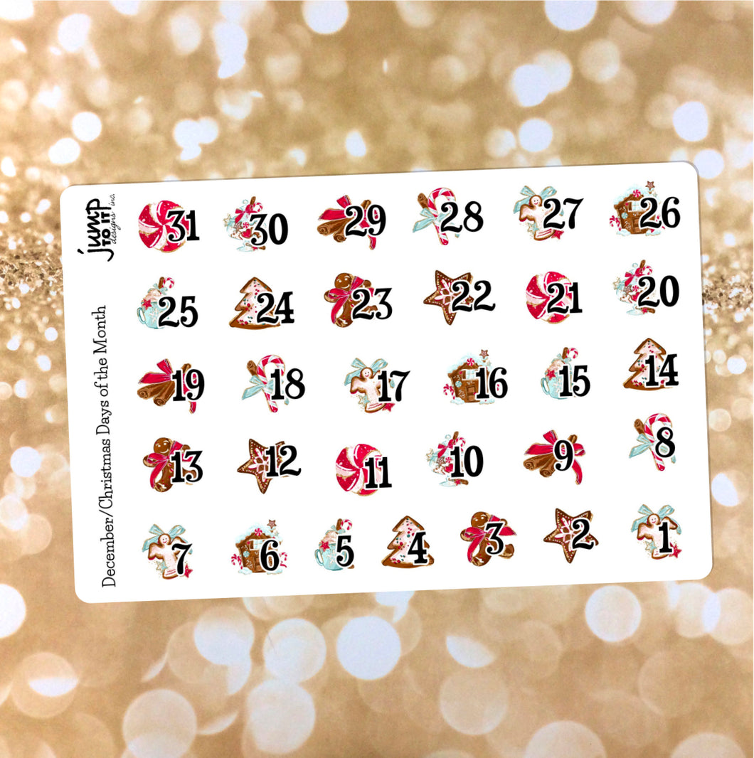 December Christmas Countdown / Days of the Month stickers       (S-100-12)