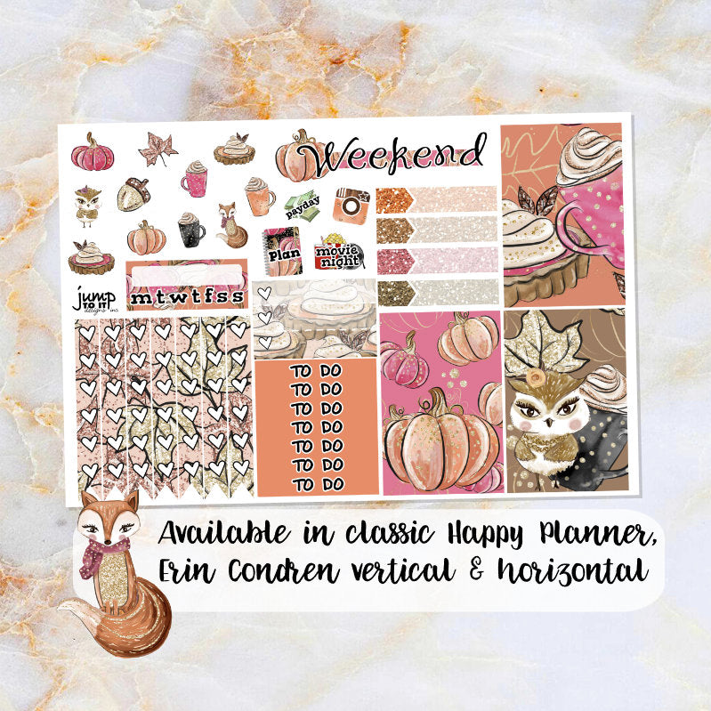 Foxy Fall sampler stickers - Happy Planner, Erin Condren Vertical and Horizontal