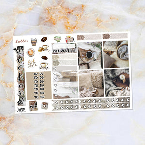Stay Toasty sampler stickers - for Happy Planner, Erin Condren Vertical and Horizontal Planners - coffee neutral