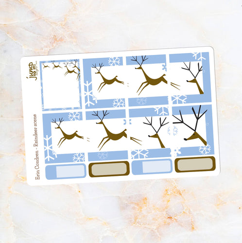 Reindeer Scene full box stickers - for Erin Condren Planner - snow christmas december january holiday santa