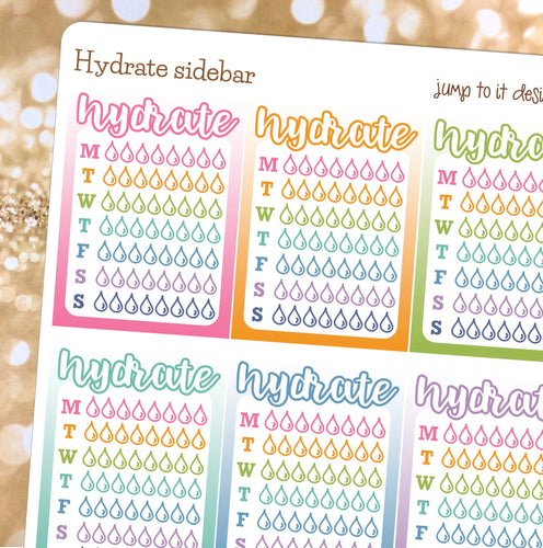 Hydrate sidebar RAINBOW planner stickers