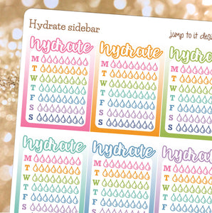 Hydrate sidebar RAINBOW planner stickers