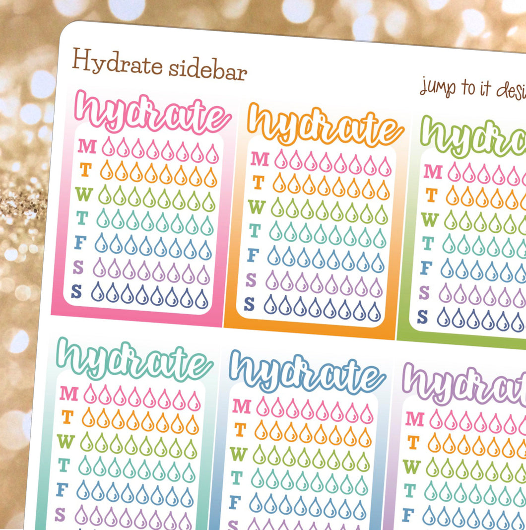 Hydrate sidebar RAINBOW planner stickers