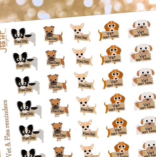 Dog/Puppy Flea Treatment, Vet & Heartworm Reminder Stickers        (R-110+)