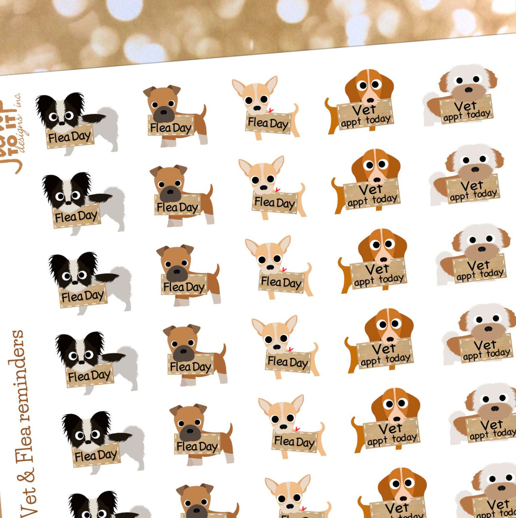 Dog/Puppy Flea Treatment, Vet & Heartworm Reminder Stickers        (R-110+)