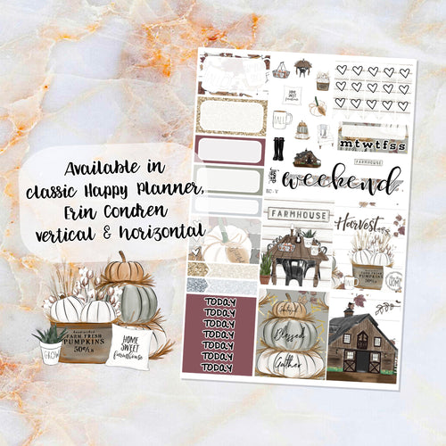 Farmhouse Harvest sampler stickers - Happy Planner, Erin Condren Vertical and Horizontal Planners