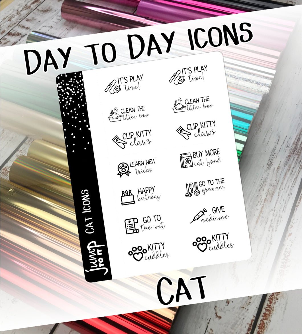 Foil Planner Stickers - CAT Day to Day icons - Erin Condren Happy Planner B6 Hobo - kittens pets