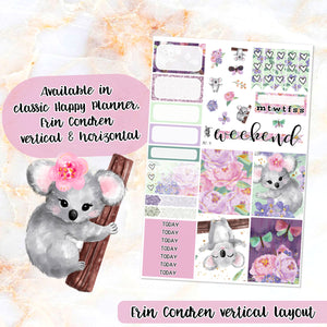 Koala Love sampler stickers - for Happy Planner, Erin Condren Vertical and Horizontal Planners