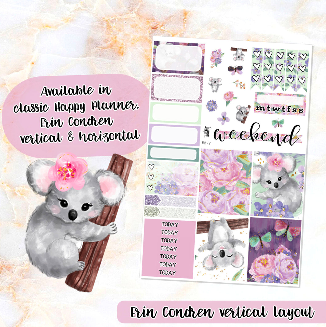 Koala Love sampler stickers - for Happy Planner, Erin Condren Vertical and Horizontal Planners