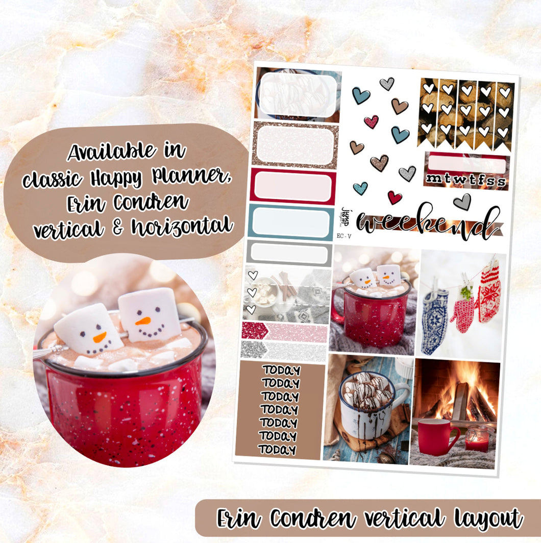 Mittens & Marshmallows sampler stickers - for Happy Planner, Erin Condren Vertical and Horizontal Planners