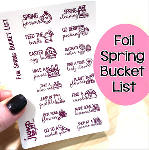 Foil - SPRING Bucket List planner stickers - Erin Condren Happy Planner B6 Hobo - April May activities