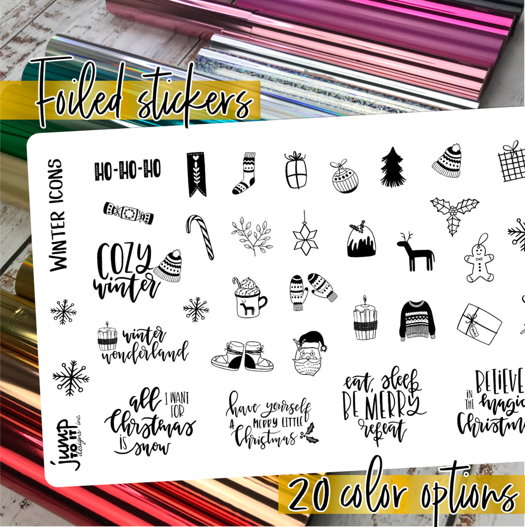 Foil Planner Stickers - WINTER/CHRISTMAS icons & quotes - Erin Condren Happy Planner Big Mini B6 Hobo