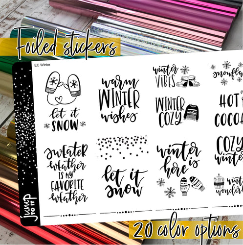 Foil Planner Stickers - WINTER QUOTE full boxes - Erin Condren Happy Planner Big Mini B6 Hobo