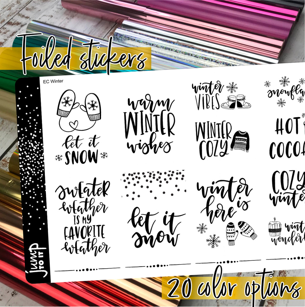Foil Planner Stickers - WINTER QUOTE full boxes - Erin Condren Happy Planner Big Mini B6 Hobo