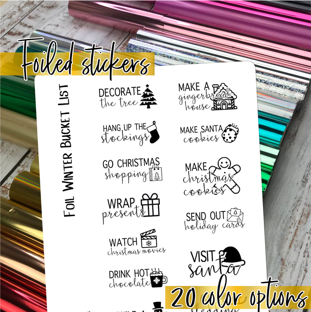 Foil - WINTER / CHRISTMAS Bucket List planner stickers - Erin Condren Happy Planner B6 Hobo - winter activities