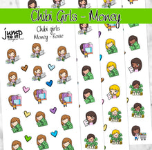 Load image into Gallery viewer, MONEY Chibi Girls planner stickers-  Bills shopping financial