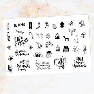 Foil Planner Stickers - WINTER/CHRISTMAS icons & quotes - Erin Condren Happy Planner Big Mini B6 Hobo
