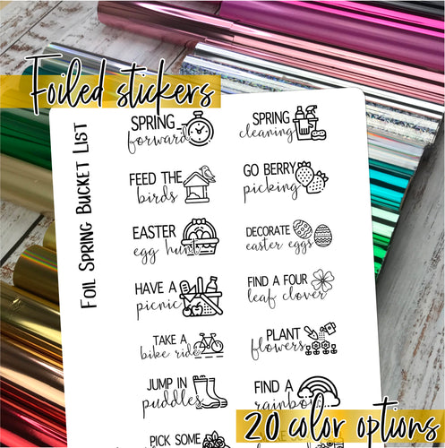 Foil - SPRING Bucket List planner stickers - Erin Condren Happy Planner B6 Hobo - April May activities