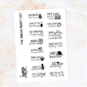 Foil - WINTER / CHRISTMAS Bucket List planner stickers - Erin Condren Happy Planner B6 Hobo - winter activities