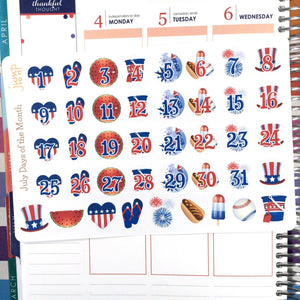 July Days of the Month / Countdown stickers             (S-100-7)