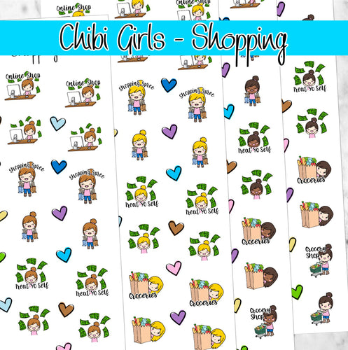 SHOPPING Chibi Girls planner stickers               (S-107-6+)