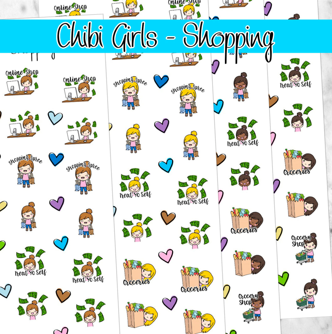 SHOPPING Chibi Girls planner stickers               (S-107-6+)