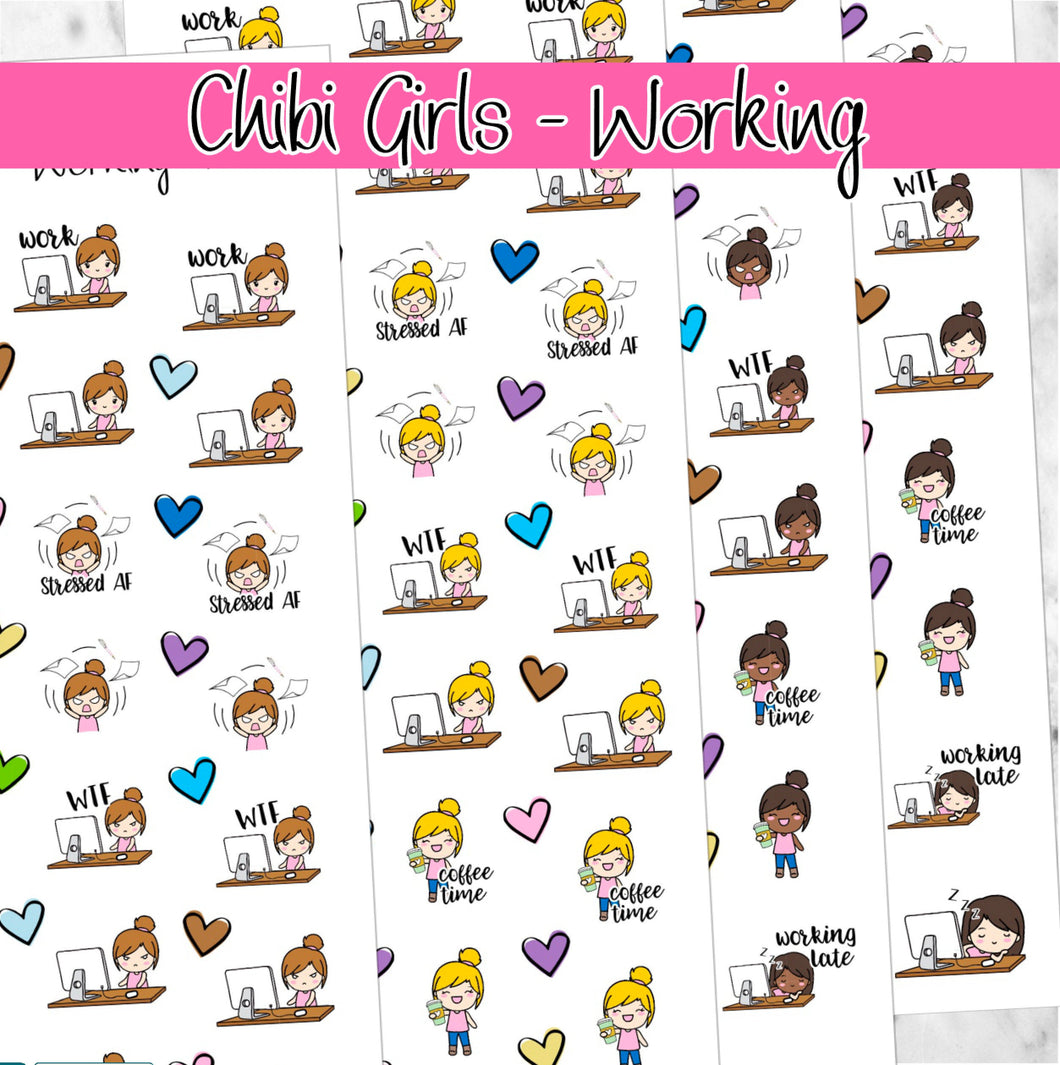 WORK Chibi Girls planner stickers        (S-107-8+)