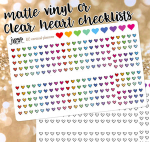 Heart checklists - clear or matte vinyl stickers