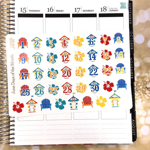 June Days of the Month / Countdown stickers             (S-100-6)