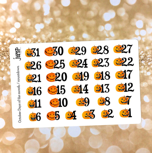 October Halloween Countdown / Days of the Month stickers              (S-100-10)