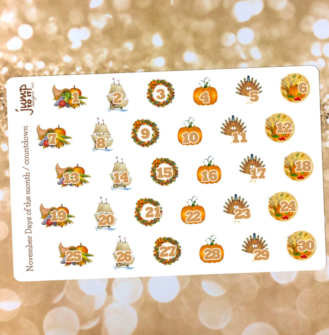 November Countdown / Days of the Month stickers                (S-100-11)