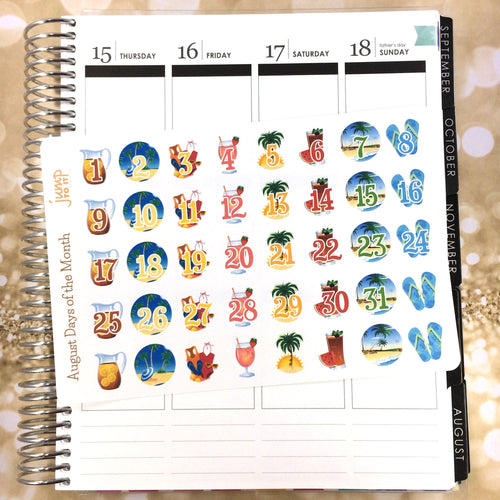 August Days of the Month / Countdown planner stickers            (S-100-8)